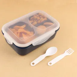 3 Section Lunch Box with Spoon & Fork with Air Tight Lid (1200 ml,Navy Blue) 1 Containers Lunch Box-25