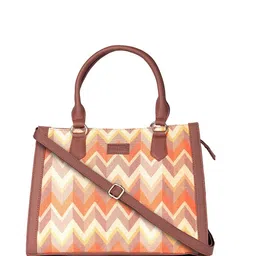 ZOUK Geometric Printed Structured Jute Handheld Bag image 3