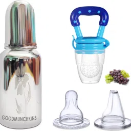 Stainless Steel Feeding Bottle 2 Silicone Niple with Fruit Feeder - 304 Grade Stainless Steel-image-33