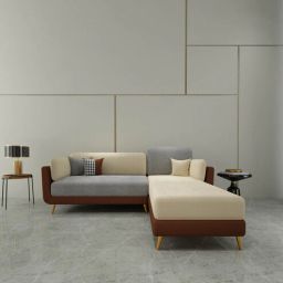casacraft from pepperfry Montez Velvet LHS Sectional Sofa (2 + Lounger) in Brown & Beige Colour-picture-23