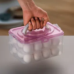 Plastic 24 Grid Egg Storage Containers basket with Carry Holder (2 Layer, Pink) Storage Basket-3