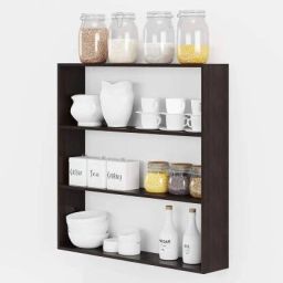 Wall Mounted Shelves for kitchen. Kitchen wall shelf Storage Boxes . kitchen cabinets woode (Number of Shelves 3 . Brown Wooden Wall Shelf-image-79