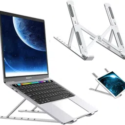 Point Zero Quality Foldable Anodized Aluminium Height Adjustable Aluminium Laptop Stand Adjustable Computer Stand Ergonomic Portable Stainless Steel Desk Stand Rotatable Laptop Stand with Adjustable Height Compatible with Universal Laptops-image-94