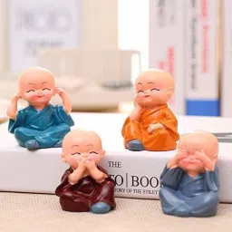 Baby Monk Buddha Set Of 4 Statue for Home Office Car Dashboard Decorative Showpiece-12 cm-16