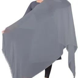 Chiffon Solid Grey Women Dupatta-12