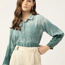 Women Regular Fit Dyed/Ombre Spread Collar Casual Shirt-image-25