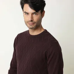 rare rabbit Men Self Design Round Neck Brown Sweater-picture-25