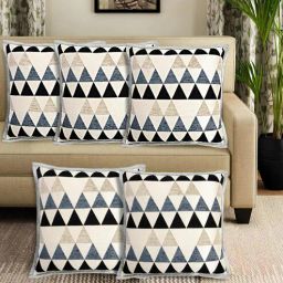 saral home Grey Geometric Cotton 16 x 16 Inches Cushion Covers (Set of 5)-picture-6