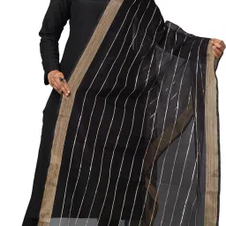 Poly Chanderi Striped Black Women Dupatta-image-41