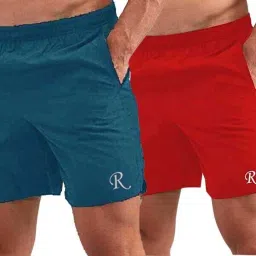 Pack of 2 Solid Men Green, Red Gym Shorts, Running Shorts, Basic Shorts, Cycling Shorts, Sports Shorts, Regular Shorts-image-85