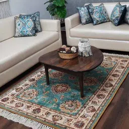 loomkart Blue Persian Faux Silk 4 ft x 6 ft Hand Woven Carpet-picture-15