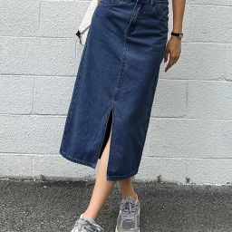 Women Solid Pencil Blue Skirt-image-28