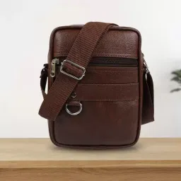 Brown Men Sling Bag Stylish Synthetick Leather Sling Bag For Men & Women (BROWN-001)-image-96
