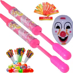 (2 Pichkari+3 Magic Balloon+ 10Holi Cap+1 Mask)for Kids Holi & Pool Party Fun Water Gun-image-33