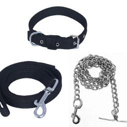 og Belt Combo Nylon Collar with Heavy Chain Leash Dog Collar & Leash durable Dog & Cat Collar & Chain-18