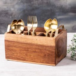 nestroots Inseparables Teak Wood Spoon Stand - Gold-picture-23