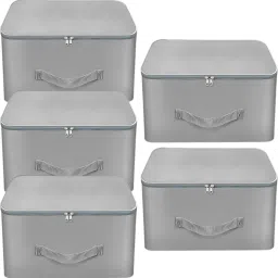 ANABIYA Storage Bags for Clothes,Saree with Zip Closure & Handle (Grey, Pack of 5) Polyester Laundry Bag-image-53