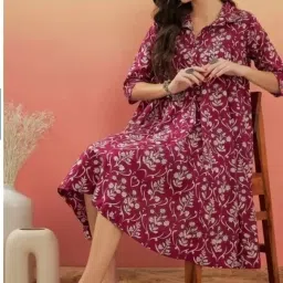 Women Fit and Flare Maroon Knee Length Dress-image-53