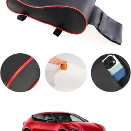 Black With Red Piping Armrest Cover With Phone Holder For Car-100 Car Armrest Cover-image-75