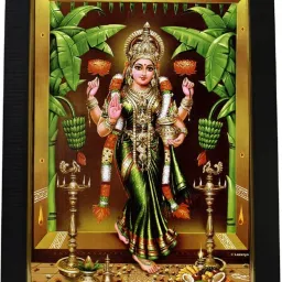 Dhanalakshmi with wooden Photo frame (8 Inch x 12 Inch ) Digital Reprint 14 inch x 10 inch Painting-image-8