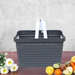 heart home Plastic Plastic Storage Basket for Fruits|Kitchen|Stationery|FLORA-222|Gray Storage Basket-picture-37