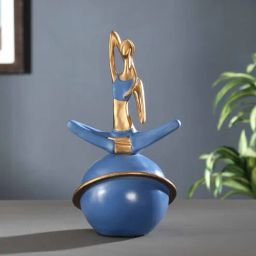 casacraft from pepperfry Blue & Gold Polyresin Cow Face Pose Yoga Lady-picture-3