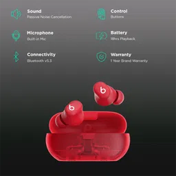 beats Solo TWS Earbuds with Passive Noise Isolation (18 Hours Playback, Transparent Red) image 2