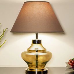 kapoor lampshades Palermo Beige Cottan Fabric Shade Night Lamp With Metal & Glass Base-picture-4