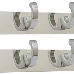 U Shape 6 Pin Glossy Hooks Stainless Steel Bathroom Cloth Hooks / Hanger / Key Holder / Door Wall Robe Hooks Rail for Hanging Keys, Clothes, Towel Hook Rail Eco Friendly Stainless Steel And Aluminum Aluminium Dress Pack of 2 Hangers ForDress-25