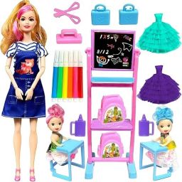 Teacher Doll Fashion Doll for Kids, Foldable Hands & Legs, with Students|-image-82