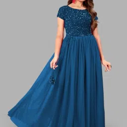 Embroidered Velvet, Net Stitched Flared/A-line Gown-image-51