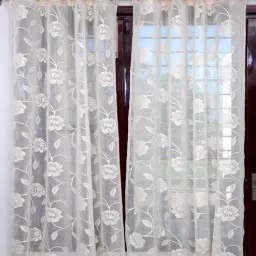 exporthub Cream Polyester Floral 7 Ft Sheer Eyelet 2 Door Curtains-picture-12