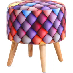 Shadowkart Red &Yellow  Geometric Printed Round Velvet Tufted Ottomans image 5