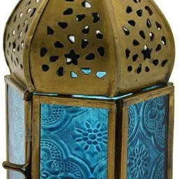 Handmade lanternCandle HolderTea Light holderHome Decor (Starry Night Lantern Blue Iron, Glass Hanging Lantern-picture-38