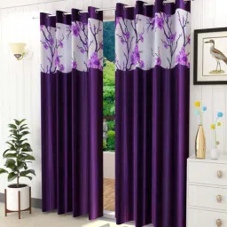 aadi traders Purple Polyester Solid 5ft Semisheer Eyelet Window Curtains (2Pcs)-picture-34
