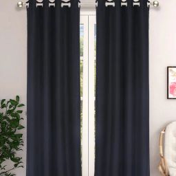 the conversion Black Solid Jute 8 Ft Light Filtering Eyelet Door Curtains (Set of 2)-picture-11