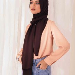 Solid Chiffon, Georgette Women Brown Scarf-image-96