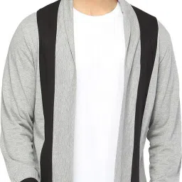 Men Asymmetric Full Sleeve Grey, Black Shrug-image-22