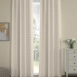 Beige Polyester Abstract 9ft Semisheer Eyelet (2 pc) Long Door Curtains by ROSARAHOME-picture-14
