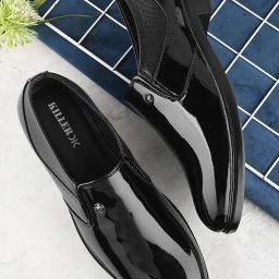 Men Black Faux Leather Formal Slip On Loafers Slip On For Men-picture-18