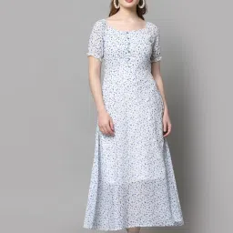 Women Fit and Flare Blue, White, Green Maxi/Full Length Dress-image-102