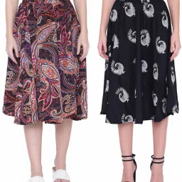 Women Printed Flared Multicolor Skirt-image-62