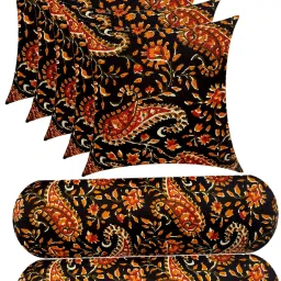 Combo Set of 5 Cushion And 2 Microfibre Floral Bolster Pack of 7-image-51