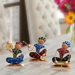 handicrafts paradise Multicolor Iron Rajasthani Musicians Set Of 3,-picture-13