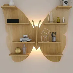 vibecrafts Butterfly Shape Natural Wood Wall Shelf-picture-36