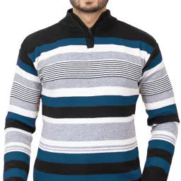 Men Striped Collared Neck Dark Blue Sweater-image-32