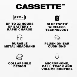 skullcandy Cassette 40mm drivers 22Hrs Playtime+Rapid Charge Collapsible Design,Lightweight Bluetooth Headset image 2