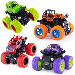 Push and Go Car Toy, Monster Truck Toys,Friction Powered 360 Degree Stunt Car, Multicolor, Pack of 4-12