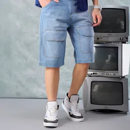 the indian garage co. Dyed/Washed Men Blue Cargo Shorts-picture-11