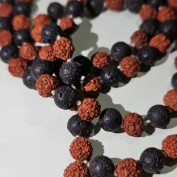 Rudraksha & Lava Stone Mala 108 Beads Handmade Necklace by Rudraksha Rudraksha Chain-image-64